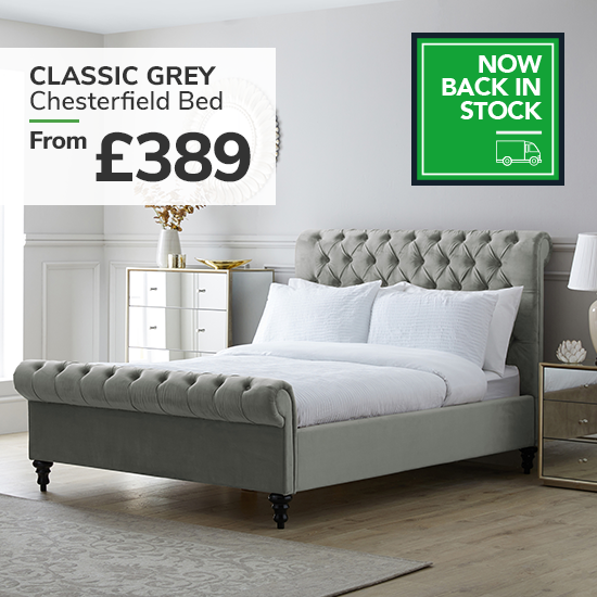 Classic Grey Chesterfield Bed